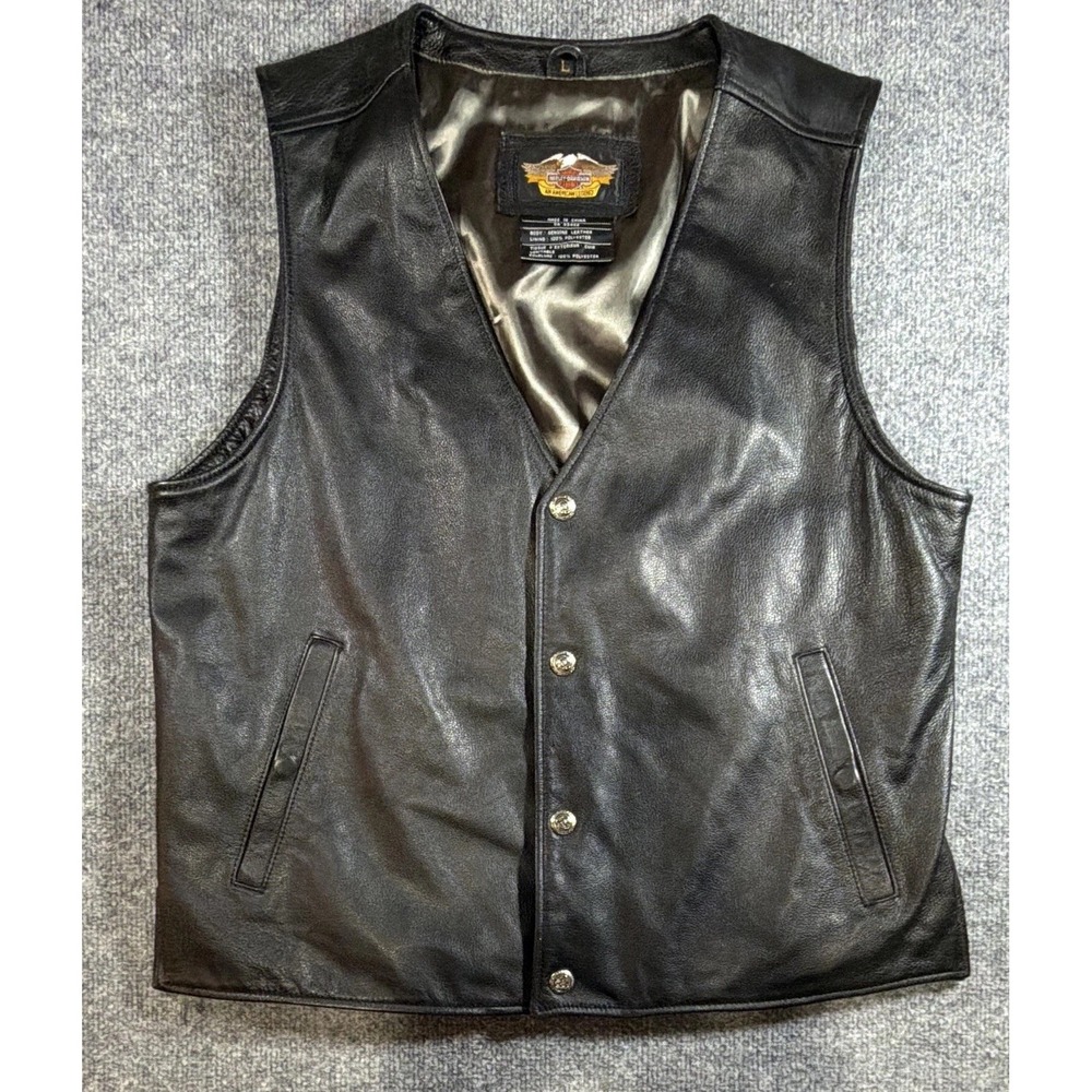 Harley-Davidson Men's Leather Motorcycle Vest Size L Black